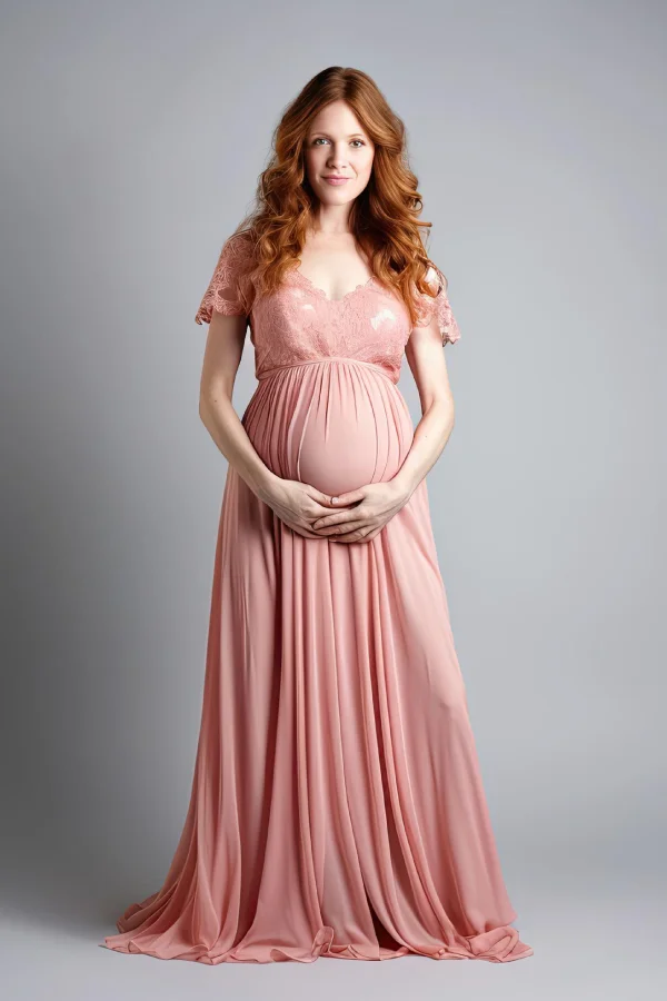 pregnant woman long pink dress